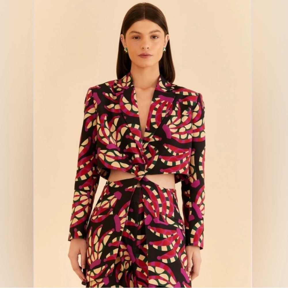 Farm Rio Black Banana Dot Cut Out Blazer